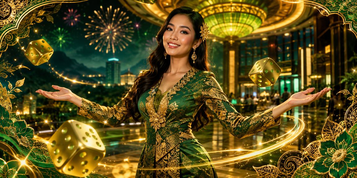 Suasana permainan dadu eksklusif di Genting Highlands dengan corak batik mewah latar belakang